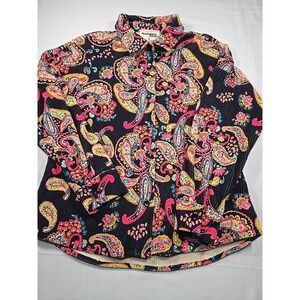 Anthropologie Savanna Jane Womens Medium Boho Paisley Corduroy Shirt Western